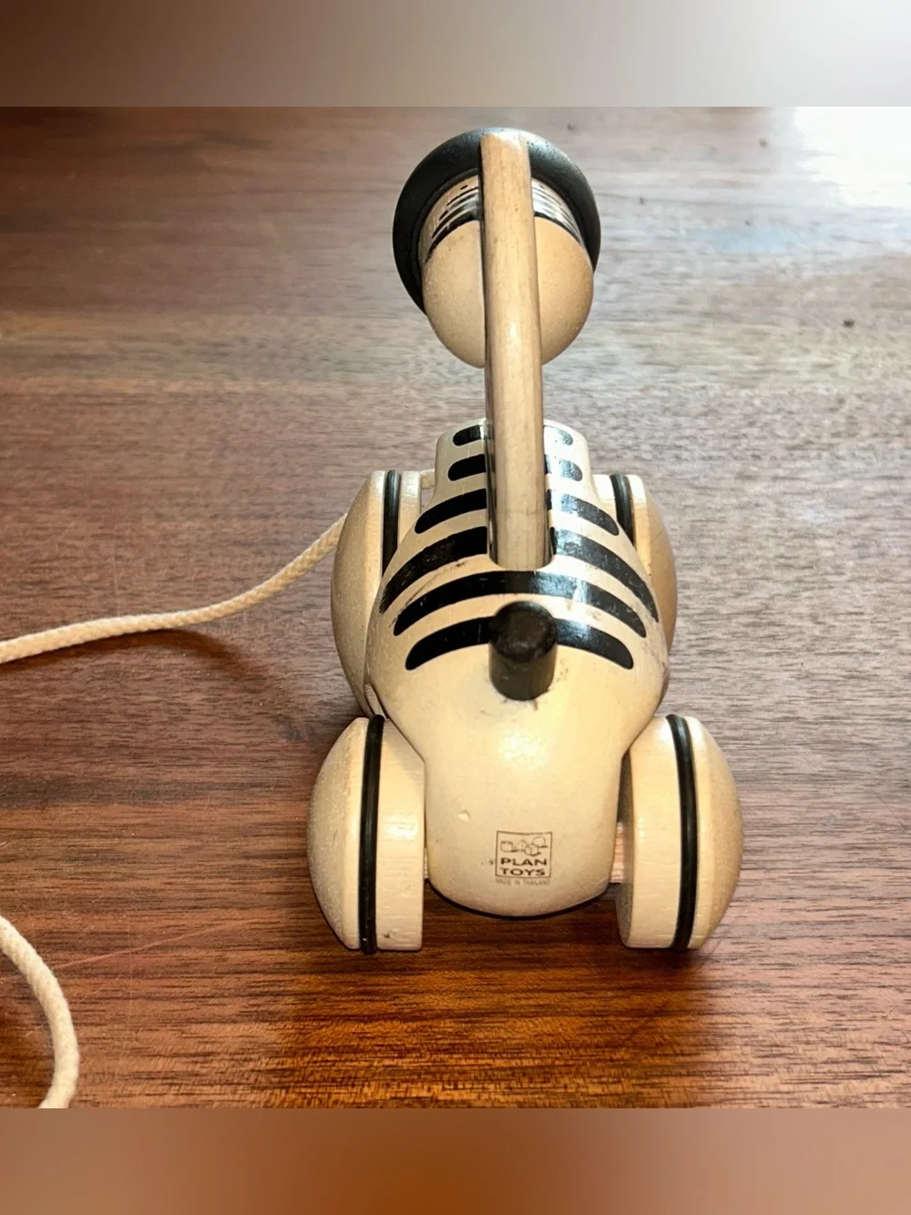 Rare Plan Toys 090710 Zebra Baby Toddler Push Pull Wooden Toy Rolls With String.